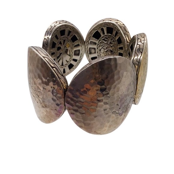 JOHN HARDY 925 STERLING SILVER AND 18K GOLD PALU HAMMERED DISC WIDE CUFF BRACELE - Picture 3 of 10
